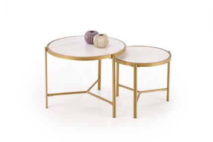FATIMA  set of two coffee tables, white marble / gold