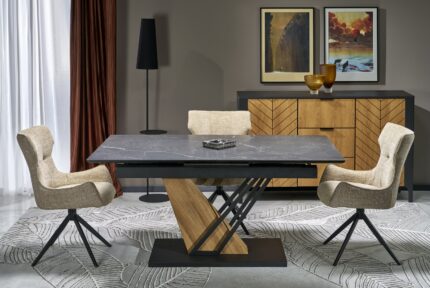 VOLANT 160 extension table, top - black marble, legs - golden oak / black