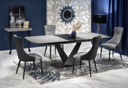 VINSTON extension table, color: top - dark grey / black, legs - black