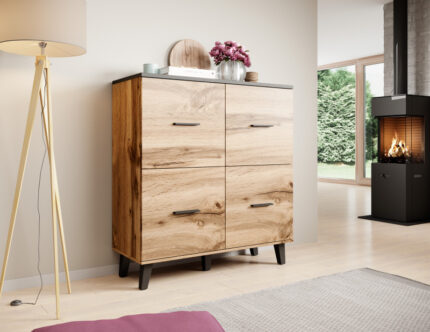 Chest of drawers LOTTA 110 (4D) woatan oak/black