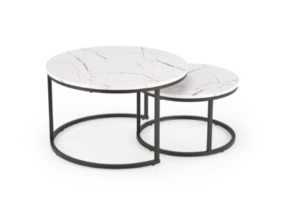 JAVA set of 2 c. tables, white marble / black