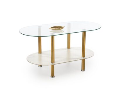 DUCAT c.table, white marble / transparent / gold