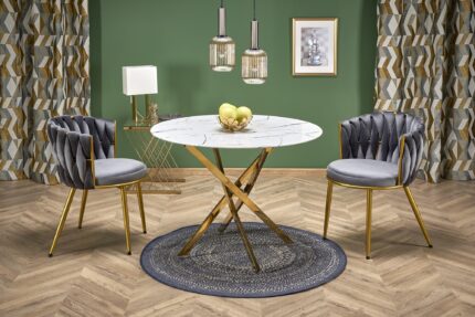 RAYMOND 2 table, white marble / gold